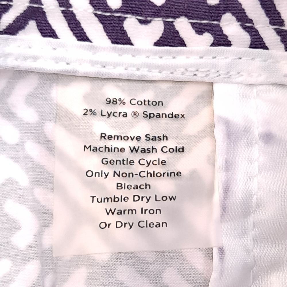 NWOT TALBOTS Petite Women's Cropped Pants Purple White Geometric Stretch - Sz 8P - Picture 7 of 8